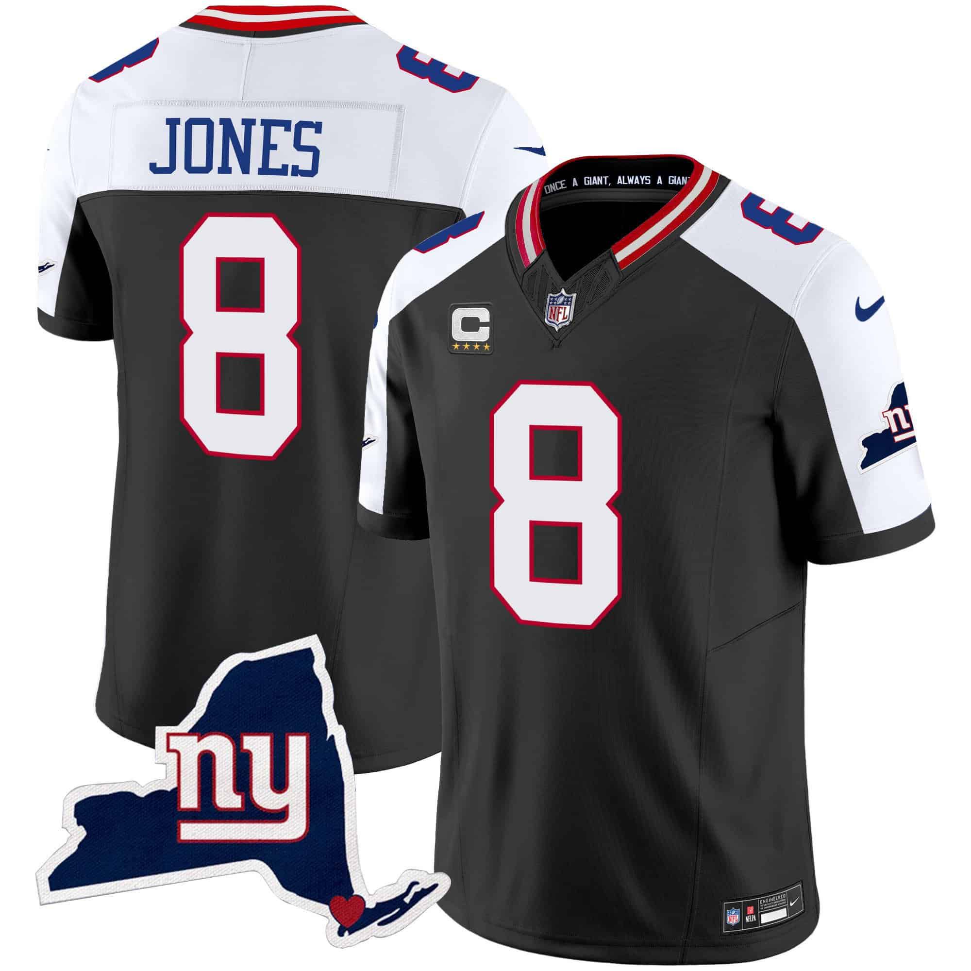 Men New York Giants #8 Jones Black 2024 Nike Map Patch Limited NFL Jersey